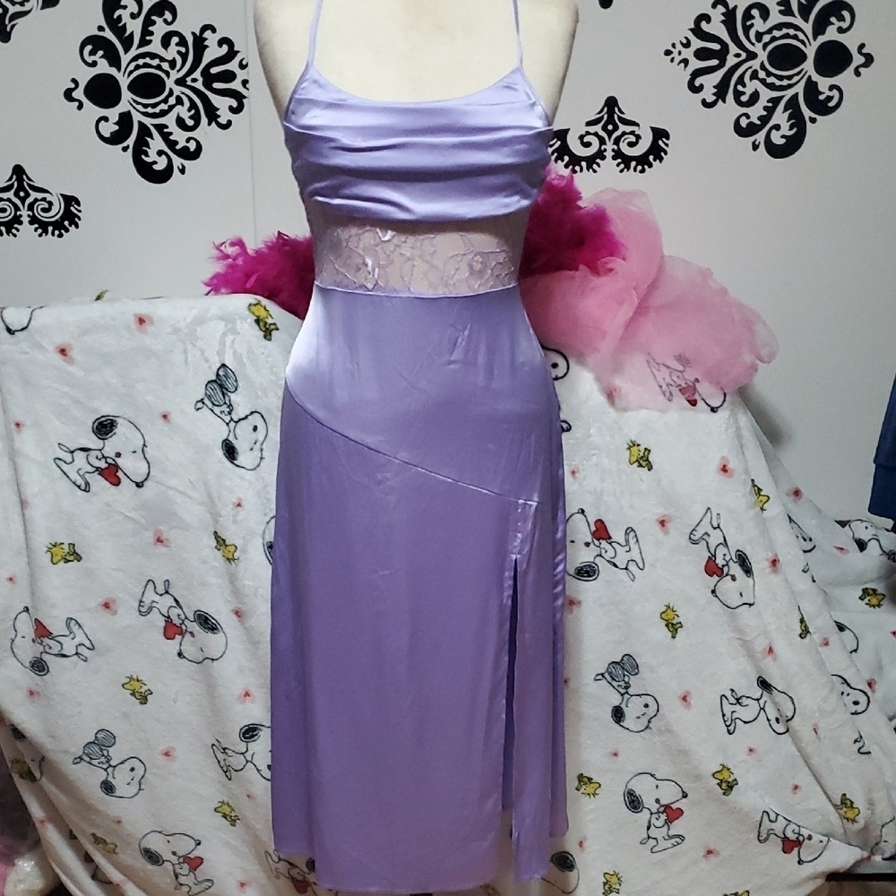 Elegant Purple Slip Midi Dress with Spaghetti Straps